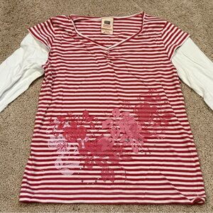 Girls 7/8 (M) Striped Pink and White Shirt